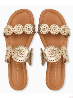 Jack Rogers Lauren Flat Sandal Gold Sz 7.5 NWOT $138